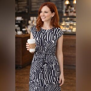 LOFT Geo-Print Drawstring Dress